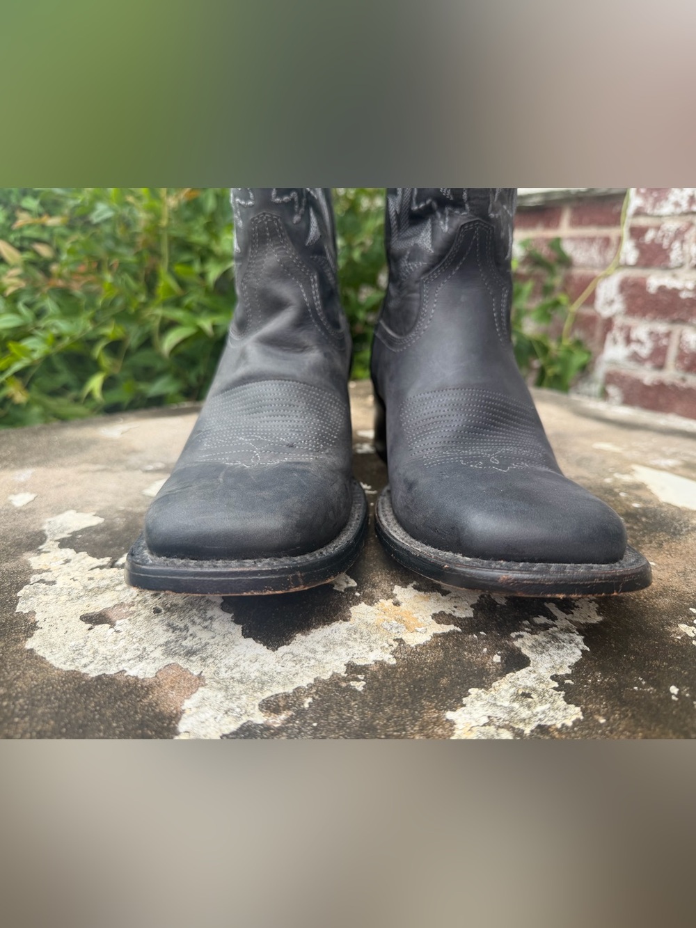 JB DILLON Reserve Black Leather Square Toe Cowboy Boots Sz 7.5B Gray Embroidery - Picture 4 of 16